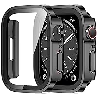 Amizee Pack of 2 Protective Hard Cases Compatible with 45 mm Apple Watch, for Series 8/7, with Tempered Glass Screen Protector, Ultra Thin, Scratch-Resistant, Black