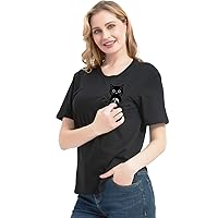 Mens Pocket Cat T Shirt Funny Printed Peeking Pet Kitten Animal Tee for Guys Gift