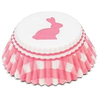 Fox Run Gingham Bunny Bake Cup Set, Standard, 50-Count, Pink