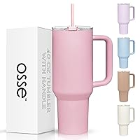 40oz Tumbler with Handle and Straw Lid | Double Wall Vacuum Reusable Stainless Steel Insulated Water Bottle Travel Mug Cup | Modern Insulated Tumblers Cupholder Friendly (Pink Dusk)