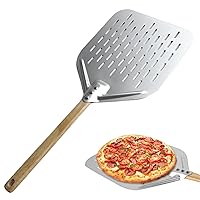 Pizza Paddle, Pizza Peel 12 inch Pizza Paddle with Wood Handle Aluminium Alloy Pizza Spatula Hollow Pizza Shovel for Oven Baking Grill Pizza Peel
