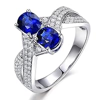 Gorgeous Sapphire Gemstone Diamond Solid 14K White Gold Twist Shank Promise Wedding Engagement Ring Set