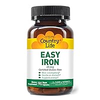 Country Life Easy Iron, 25mg, 90 Vegetarian Capsules, Certified Gluten Free, Certified Vegan, Verified Non-GMO Verified