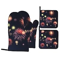 Explosion Firework 3D Oven Mitts and Pot Holders4 Pcs Set Heat Resistant Microwave Gloves Baking Cooking