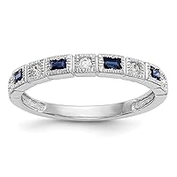 14k White Gold 1/10 Carat Diamond and Blue Sapphire Band Size 7.00 Jewelry Gifts for Women