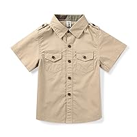 Boys Short Sleeve Button Down Shirt Casual Uniform Military Scout Shirt with 2 Pockets