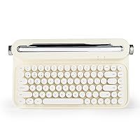 YUNZII ACTTO B305 Wireless Keyboard, Retro Bluetooth Aesthetic Typewriter Style Keyboard with Integrated Stand for Multi-Device (B305, Ivory Butter)