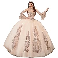 Women's Lace Quinceanera Dresses Ball Gown Sweetheart Quince Dresses with Sleeves Sweet 15 Dresses