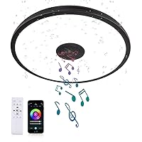 Black Smart Waterproof LED Ceiling Light Fixture,18W,with Bluetooth Speaker,RGB Color Changing function-2700k-6500k Dimmable Lamp,Tuya Application Control-Compatible with Alexa Google Home