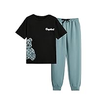 OYOANGLE Boy's 2 Piece Outfits Pants Set Clothes Set Graphic Short Sleeve T Shirt and Sweatpants Set