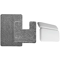 Gorilla Grip Area Rug Set and Bath Pillow, Contour Set Includes 30x20 Bath Rug and Toilet Mat in Gray, Microfiber Quick Dry, Bath Pillow Size 14.5x11 in White, Strong Suction Headrest, 2 Item Bundle