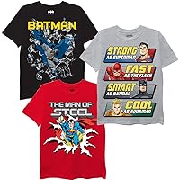 DC Comics Kids' Batman, Superman, Justice League 3 Pack T-Shirt Bundle Set