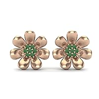 0.35 Cts Round Emerald Daisy Floral Stud Earrings in 925 Sterling Silver Nature Inspired Floral Minimalist Earrings Tiny Daisy Earrings