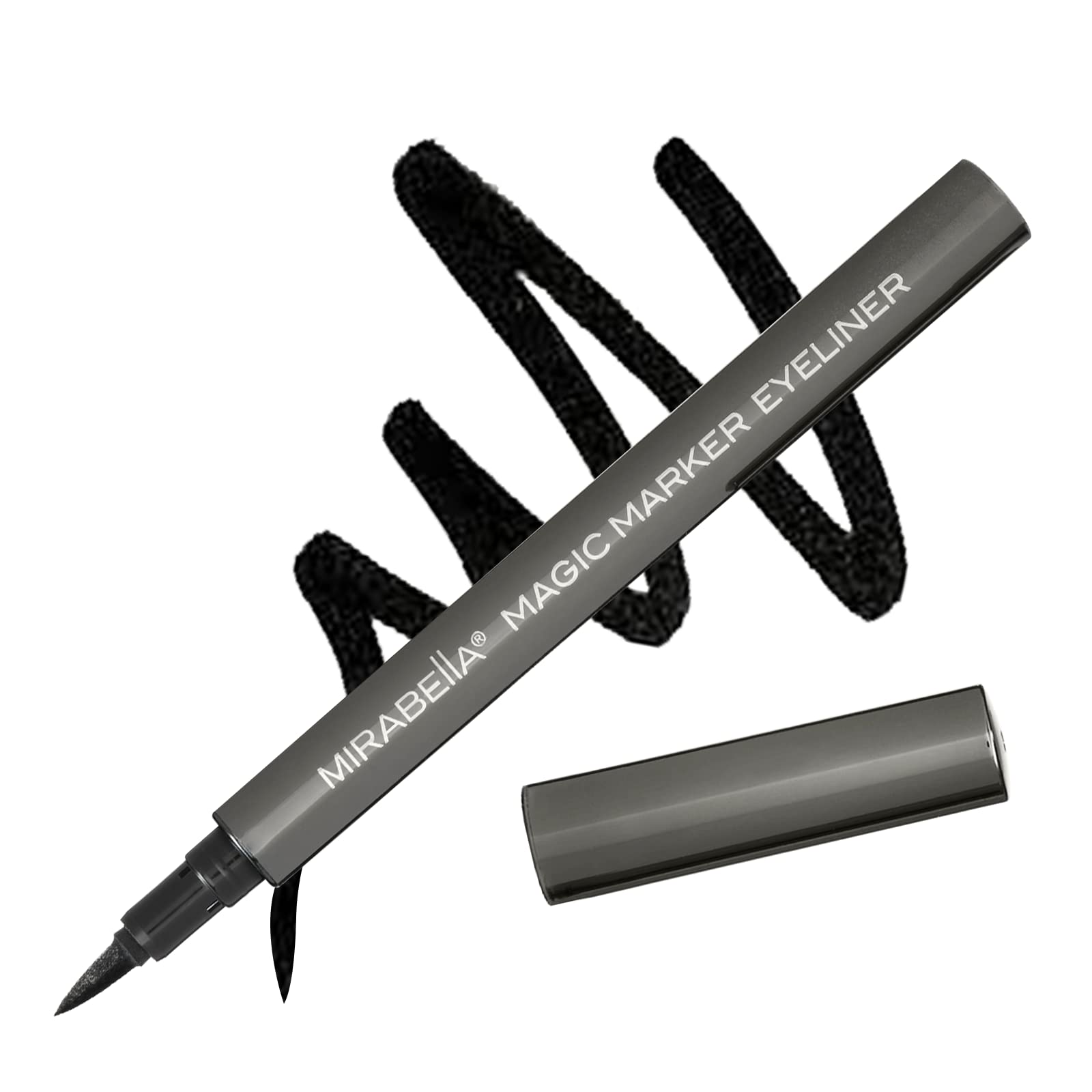 Mirabella Black Magic Marker Liquid Eyeliner - Perfect Brush-Tip for Precise and Controlled Application - Long-Lasting Liquid, Waterproof Color, Smudgeproof- No Tugging, Skipping, or Flaking