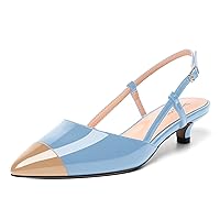 Womens Adjustable Strap Patent Pointed Toe Buckle Outdoor Casual Kitten Low Heel Pumps Shoes 1.5 Inch