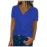 DASAYO Womens Casual Summer Tops T-Shirts Solid Color V Neck Fashion Tee Shirt Trendy Loose Soft Cute Going Out Top Tees