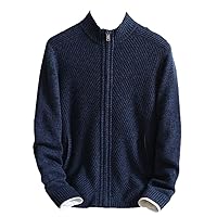 Men's Winter Cardigan 100% Solid Cashmere Sweater Thick Middle-Aged High Neck Zipper Sweater