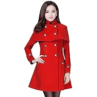Women's Double-Breasted Pea Coat - Plus Size Mid-Length Winter Fleece Coats, Fashion Ponchos and Capes Elegant Long