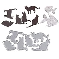 Metal Cutting Dies, Embossing Stencil Template Mould for DIY Scrapbooking Photo Album Paper Card Making Craft Wedding Party Decoration Gift, Die-Cuts (Six Cats and Two Fishes)