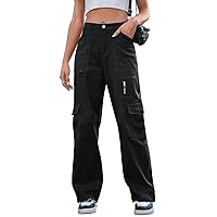 IVIR Cargo Pants Women High Waist Wide Leg Casual Pants with 7 Pockets Stretchy Drawstring Baggy Y2K Trousers