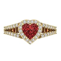 1.85 ct Heart Cut Solitaire W/Accent Halo split shank Natural Red Garnet Anniversary Promise Wedding ring 18K Yellow Gold