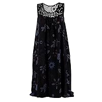 Flower Dresses for Women 2024, Womens Casual Sleeveless Lace Print Tank Pleated Swing Floral Outfits Dress, S, 5XL