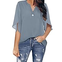 XJYIOEWT Womens Blouses and Tops Dressy for Work 3/4 Sleeve Women's Summer Dressy Chiffon Blouses Flutter Sleeve Blouse