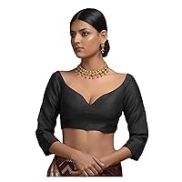 Women's Readymade Banglori Silk Black Blouse For Sarees Indian Designer Bollywood Padded Stitched Choli Crop Top