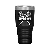 Personalized Lacrosse Tumbler With Name - Lacrosse Gift - 30oz Insulated Engraved Stainless Steel Lacrosse Travel Mug Black