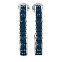 Dazzlingrock Collection 0.10 Carat (ctw) Round Blue Diamond Ladies Huggies Hoop Earrings 1/10 CT, Sterling Silver