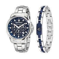 Maserati Successo R8851121016 Men's Chronograph Stainless Steel Watch and Bracelet, silver, Bracelet