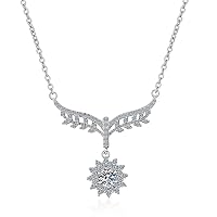 Sterling Silver 0.5 ct Round Moissanite Diamond Angel Wings Pendant Necklace Adjustable