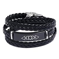 Alchemical Triangle Harmony Symbolic Jewelry - Fire Water Air Earth Four Elements Transmutation Braided Wrap Leather Bracelet for Men Women, Four Elements Alchemy Amulet Bangle