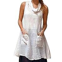 Women's Spring/Summer Simple Dress Solid Color Pocket Sleeveless Shirt Dress Tee Shirt Dress Knee Length