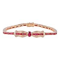KnSam 18 Carat Rose Gold 750 Charm Bracelet, Red Ruby Bracelet Women's Personalised 3.34 Carat Bowknot Rose Gold 750 Bracelet Charms with Diamond Genuine Jewellery, Length 17.5 cm, 18ct Rose Gold,
