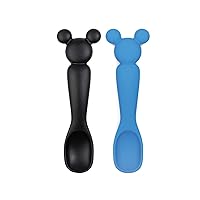 Bumkins Disney Baby Utensil Set, Silicone Trainer Spoons for Dipping, Soft Tip, Self-Feeding, Chew, Baby Led Weaning, First Year Training Supplies, Essentials First Eating, 4 Mos, 2-pk Mickey Mouse