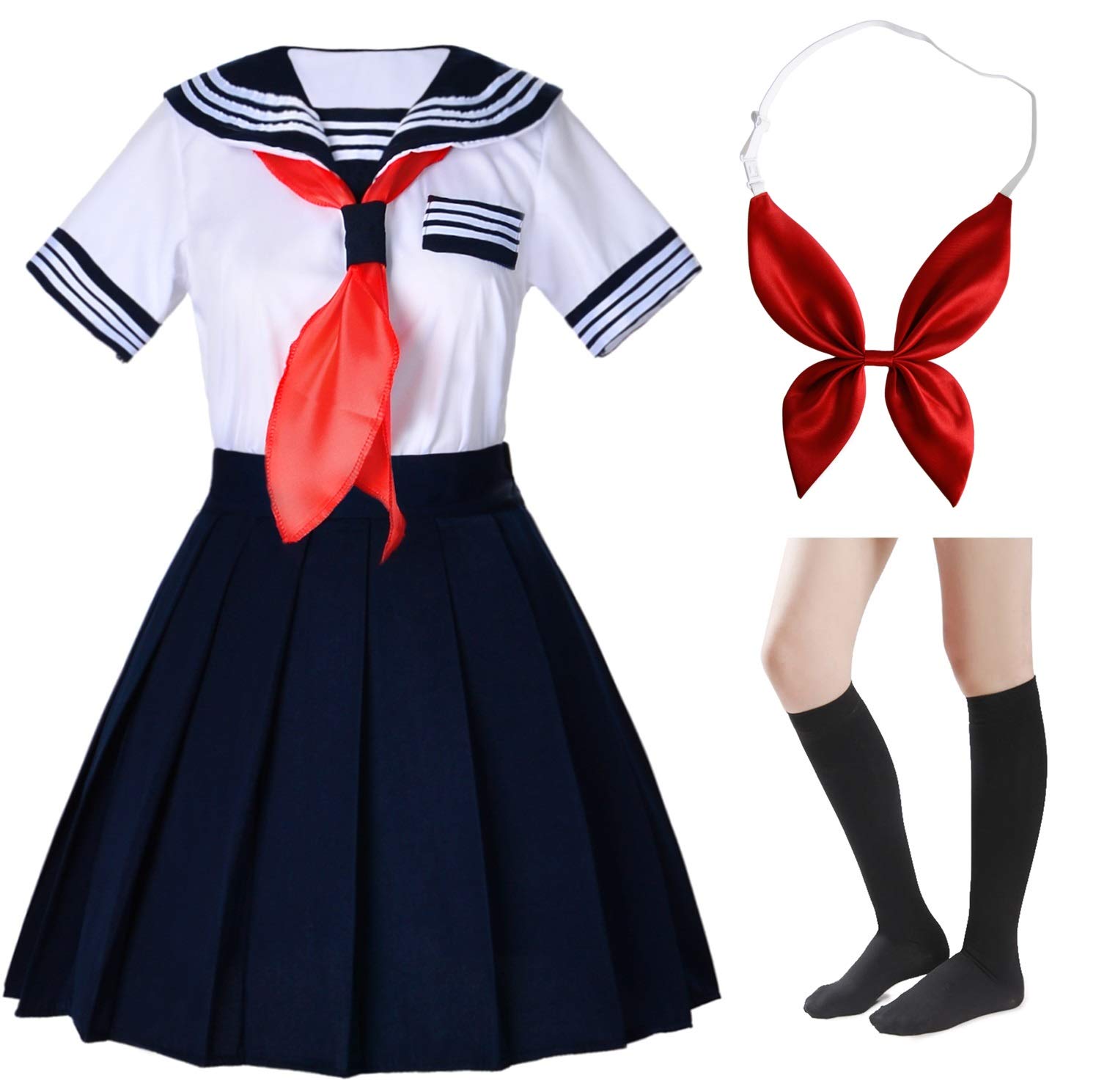 Mua Japanese School Girls Short Sleeve Uniform Sailor Navy Blue Pleated  Skirt Anime Cosplay Costumes with Socks Set trên Amazon Mỹ chính hãng 2023  | Giaonhan247