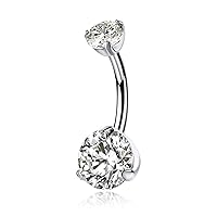 14G G23 Titanium Belly Button Rings 10mm with Cubic Zirconia Internally Threaded Navel Rings Belly Bars
