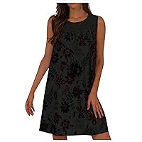 Dresses for Women 2024 Fashion Casual Vest Sleeveless Lace Print Tank Pleated Swing Dress