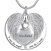 weikui I was His/Her Angel Now He's/She's Mine - Wings Urn Necklace for Ashes Cremation Keepsake Pendant Dad Mom Grandma