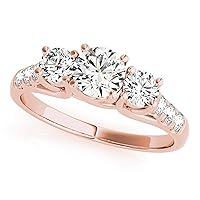 14k Rose Gold Finish White Sim Diamond 925 Silver Engagement Three Stone Ring