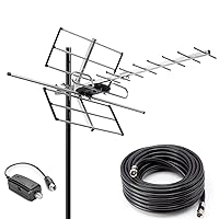 PBD Outdoor Digital Amplified Yagi HDTV Antenna, Built-in High Gain and Low Noise Amplifier, 40FT RG6 Coaxial Cable, 120 Miles Range with UHF and VHF Signal
