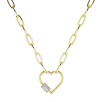 Dazzlingrock Collection Round White Diamond Heart Screw Lock Paperclip Chain Pendant Necklace for Women (0.16 ctw, Color I-J, Clarity I2-I3) in Yellow Gold Plated 925 Sterling Silver