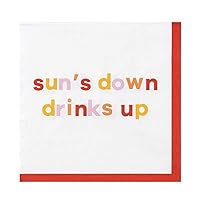 Red ''Sun's Down Drinks Up'' Paper Cocktail Napkins, 20pc, 5.5'' x 5.5''