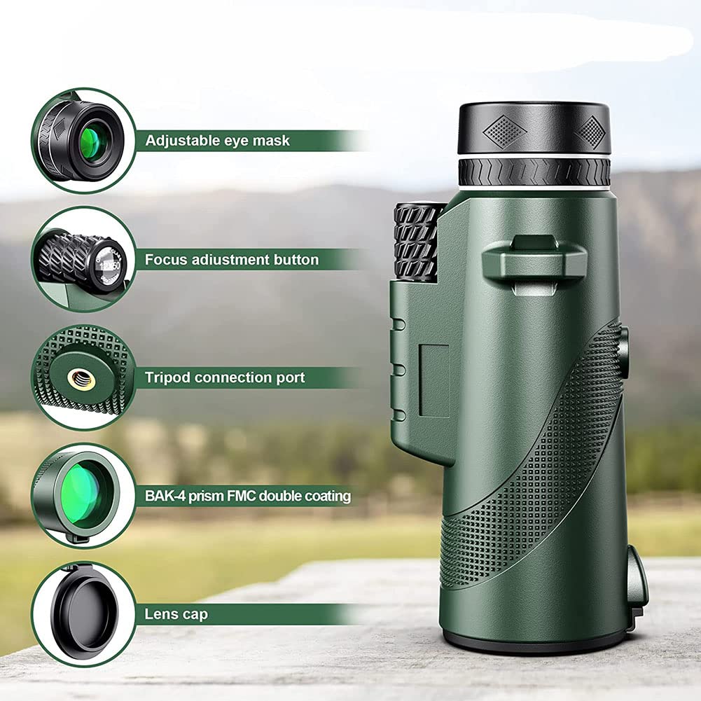 Monocular Telescope, 80x100 HD Monocular Telescope for Adult, Monocular with BAK4 Prism & FMC Lens, Monocular with Smartphone Adapter Suitable for Bird Watching Hunting Hiking and Traveling