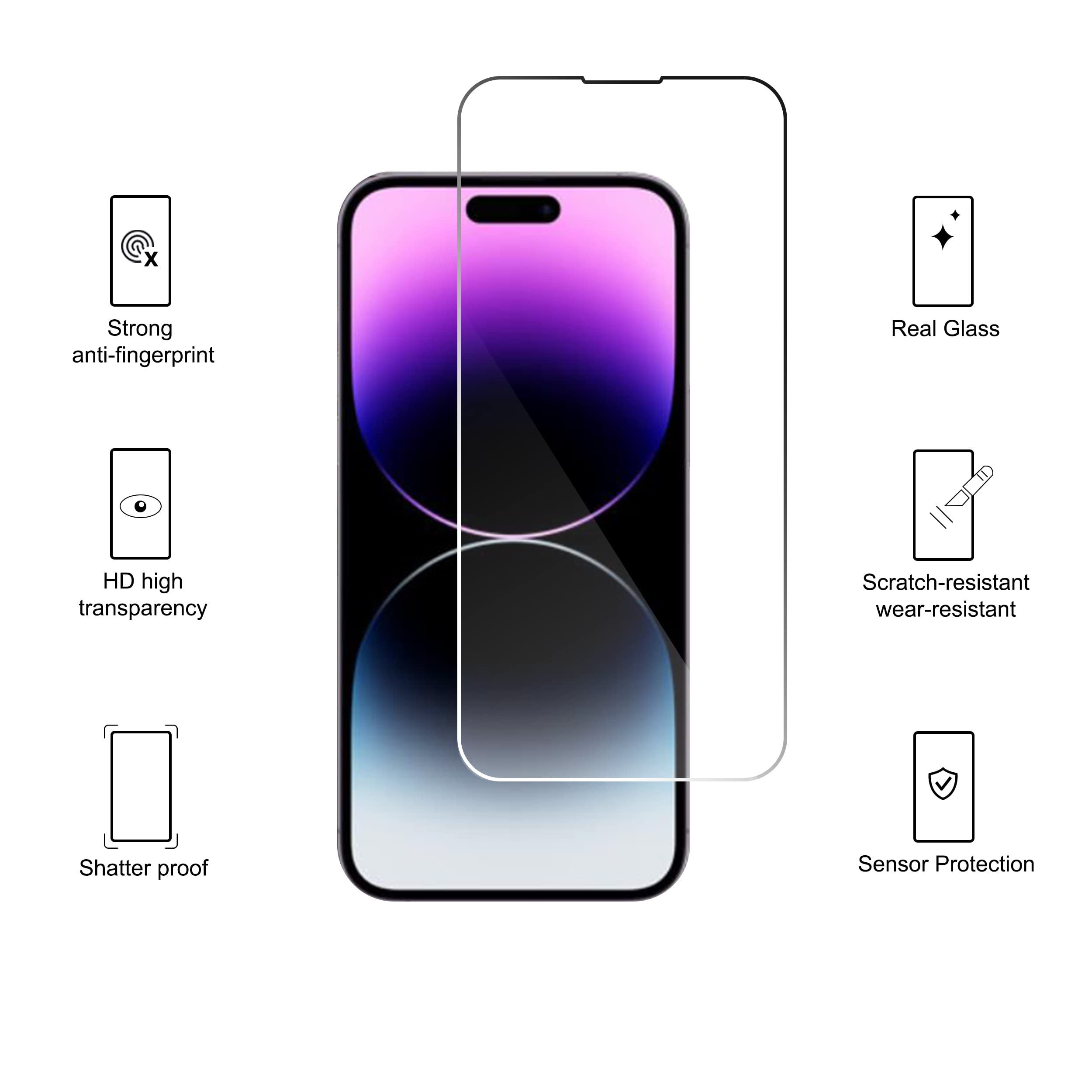 Ailun 3 Pack Screen Protector for iPhone 14 Pro[6.1 inch] + 3 Pack Camera Lens Protector,Sensor Protection,Dynamic Island Compatible,Case Friendly Tempered Glass Film,[9H Hardness] - HD