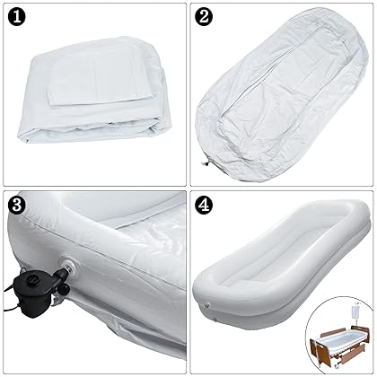 Flieeya Medical Inflatable Bathtub W/Electric Air Pump Adult PVC Bathtub with Water Bag Bath in Bed Assistive aid W/Air Pillow for The Elderly, Disabled, Seniors, Bedridden Patients, Handicapped