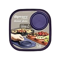 Madesmart dipware Dinner Plate with Collapsible and Removable Dip Bowl for Meals and Appetizers; Reusable Serving Plate with Multipurpose Bowl, Translucent Plum