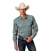 ROPER Men's Saddle Paisley Print Long Sleeve Snap Western Shirt Turquoise X-Large