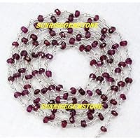5 Feet Natural RHODOLITE Garnet Gemstone Faceted Bead .925 Sterling Silver Plated Wire Wrapped Beaded Link Chain.